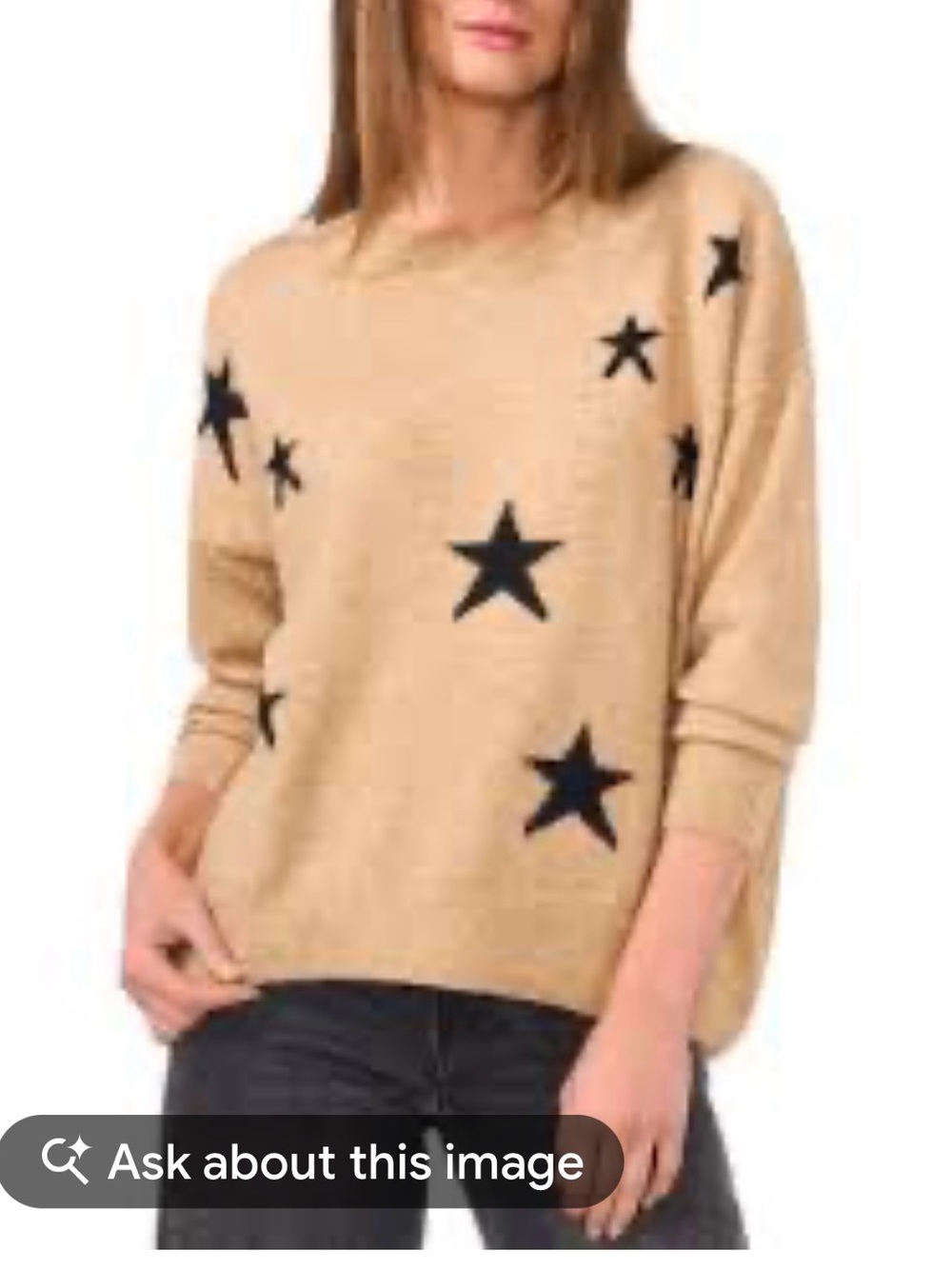 Vince Camuto Cozy Star-Print Crewneck Sweater Camel Beige Black Size M NWOT